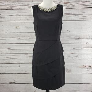 DB Signature Sabrina Women's Black Beaded Tiered Layered Dress Size 8